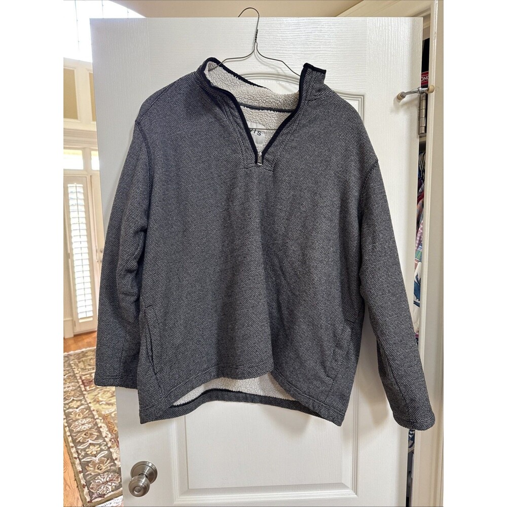 Orvis Black Faux Sherpa Lined 1/4 Quarter Zip Pullover Sweater Size XXL